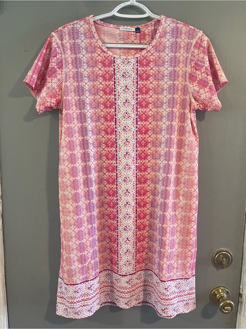 Cabana Life Napa Print Short Sleeve Shift Resortwear Dress Size S